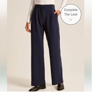 NWT Abercrombie Curve Love Tailored Trousers Relaxed Straight Navy sz 29L
